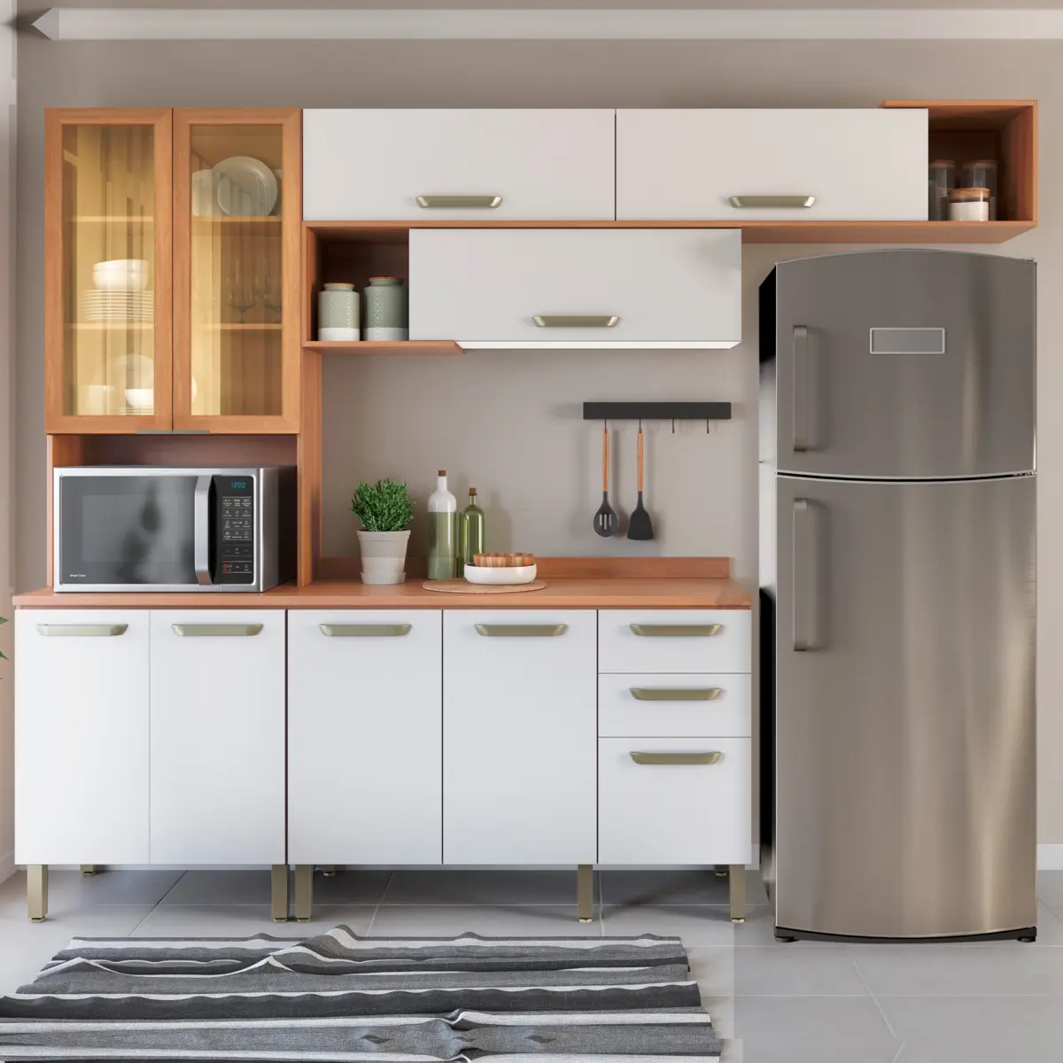 Cozinha Pimenta Compacta com 10 Portas 02 Gavetas Reflecta 2.7 Freijó/Branco - Telasul