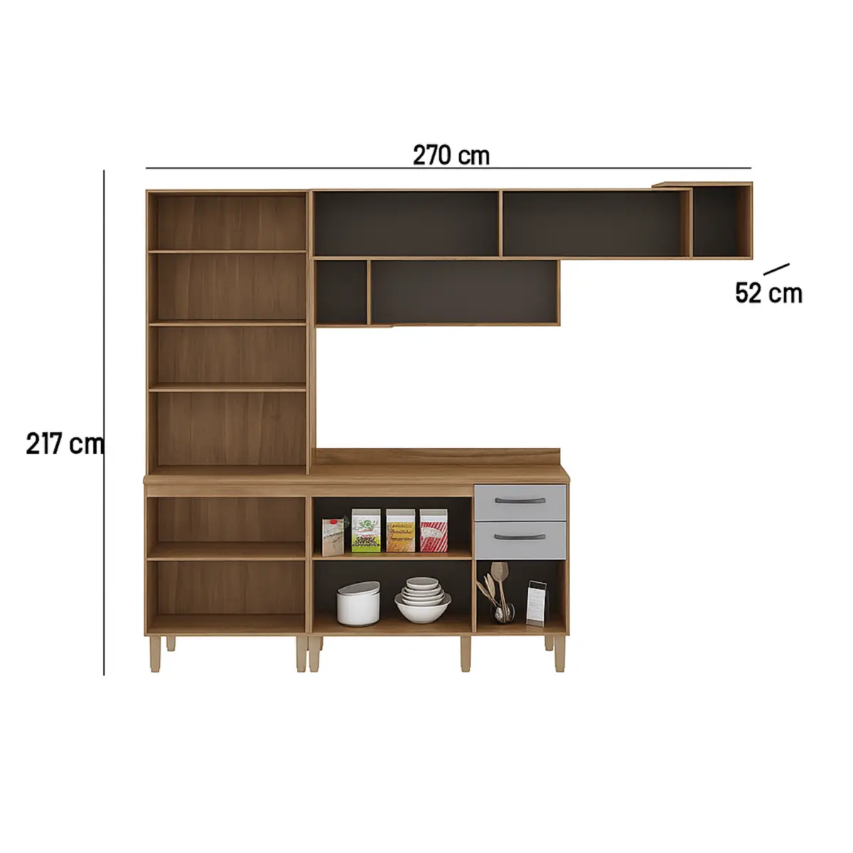 Cozinha Pimenta Compacta com 10 Portas 02 Gavetas Reflecta 2.7 Freijó/Branco - Telasul