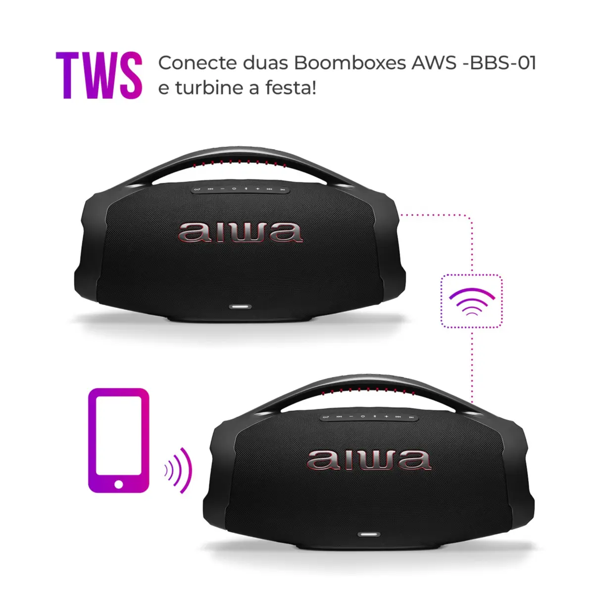 Caixa Amplificadora Boombox Plus 200w Bluetooth 30H IP66 USB AWS-BBS-01-B Bivolt Preto - Aiwa