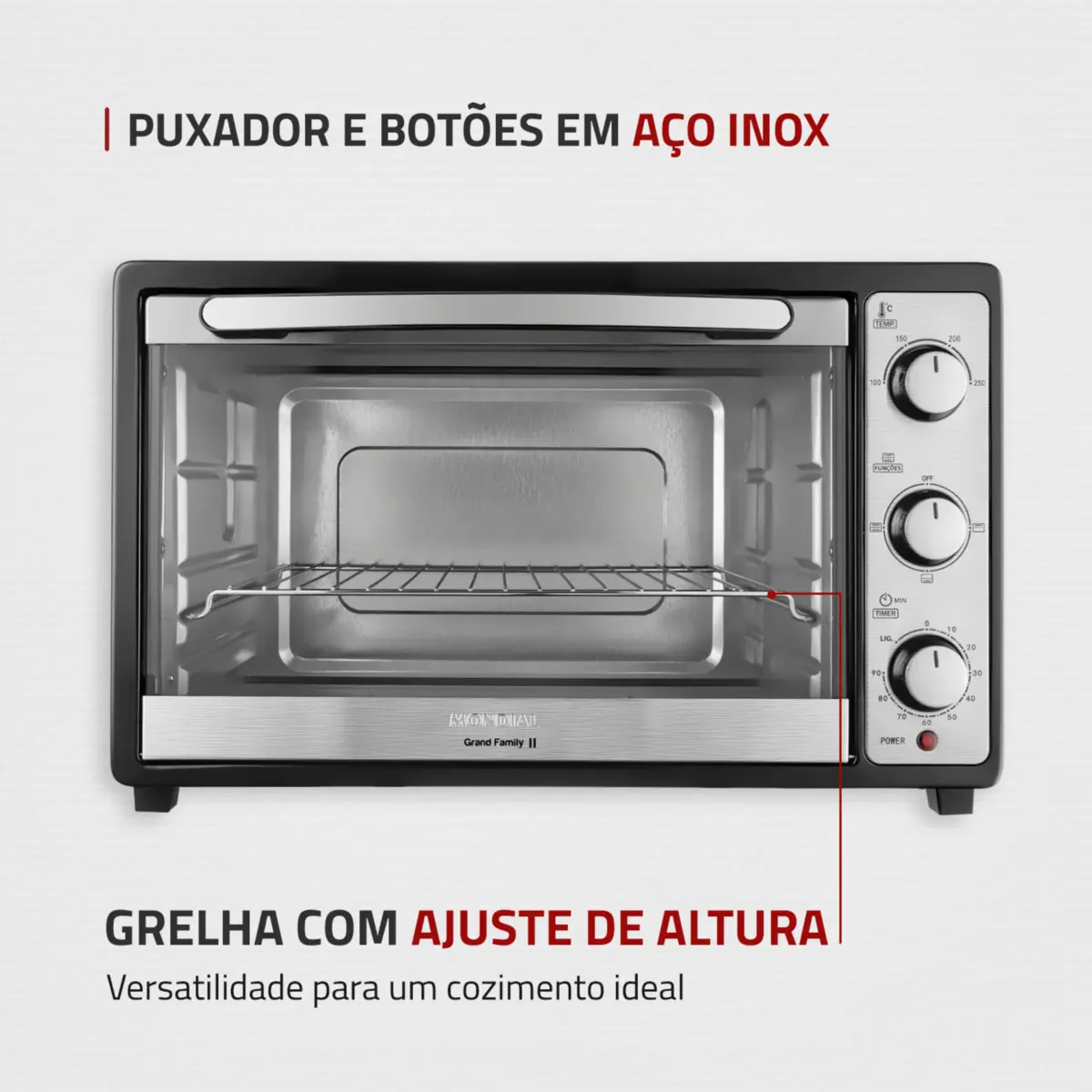 Forno Elétrico Grand Family II Multifunções 52L FR-52 127v Preto/Inox - Mondial