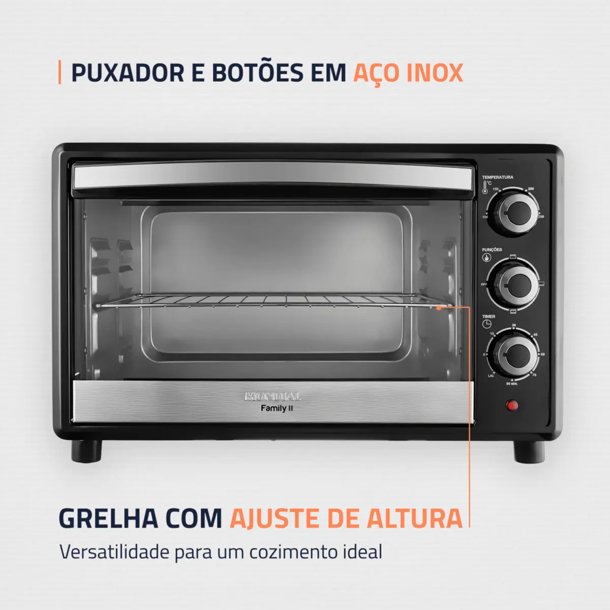 Forno Elétrico Family II Multifunções 42L FR-42 127v Cinza - Mondial