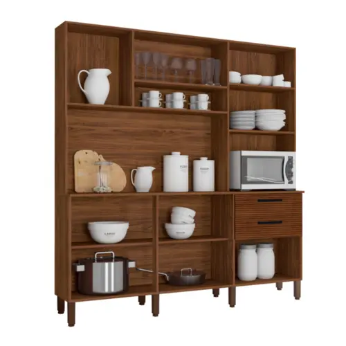 Cozinha Ferrara Compacta com 06 Portas 02 Gavetas 8930 Nogueira Off White/Ripado FCI - Kits Paraná