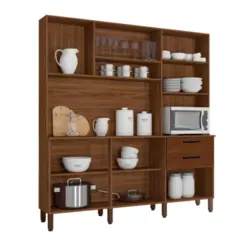 Cozinha Ferrara Compacta com 06 Portas 02 Gavetas 8930 Nogueira Off White/Ripado FCI - Kits Paraná