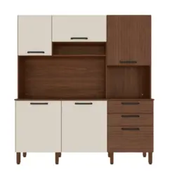 Cozinha Ferrara Compacta com 06 Portas 02 Gavetas 8930 Nogueira Off White/Ripado FCI - Kits Paraná