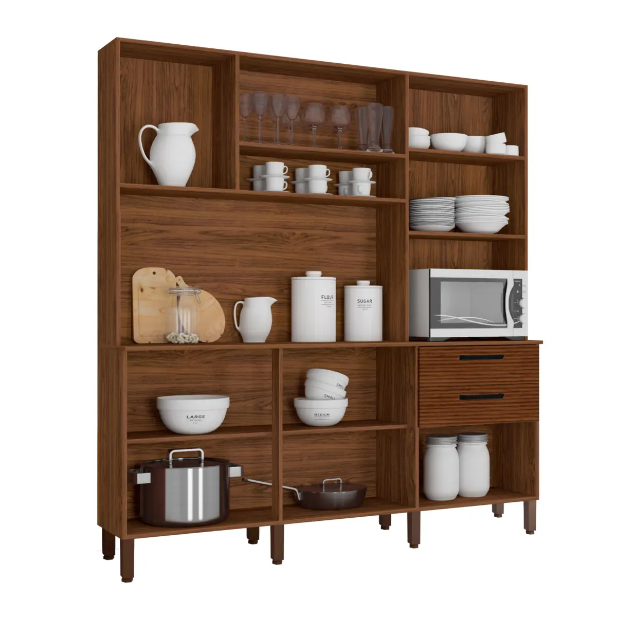 Cozinha Ferrara Compacta com 06 Portas 02 Gavetas 8930 Nogueira Off White/Ripado FCI - Kits Paraná