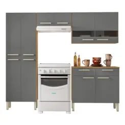Cozinha Nala Compacta com 10 Portas 02 Gavetas 8977 Freijó/Gris FCI - Kit's Paraná