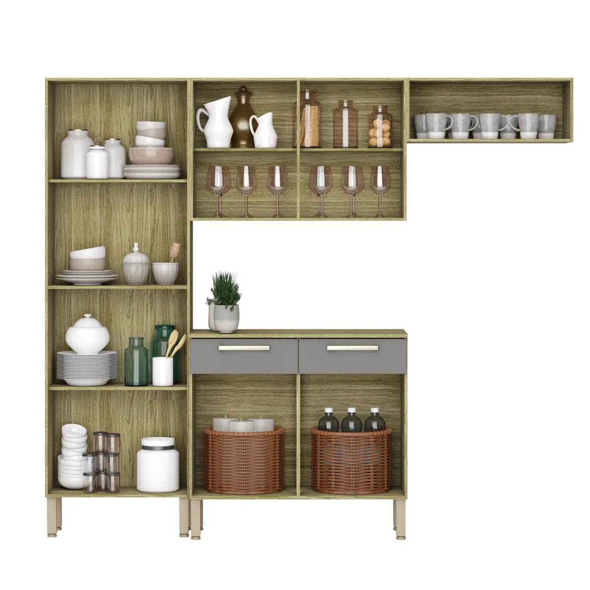 Cozinha Nala Compacta com 10 Portas 02 Gavetas 8977 Freijó/Gris FCI - Kit's Paraná