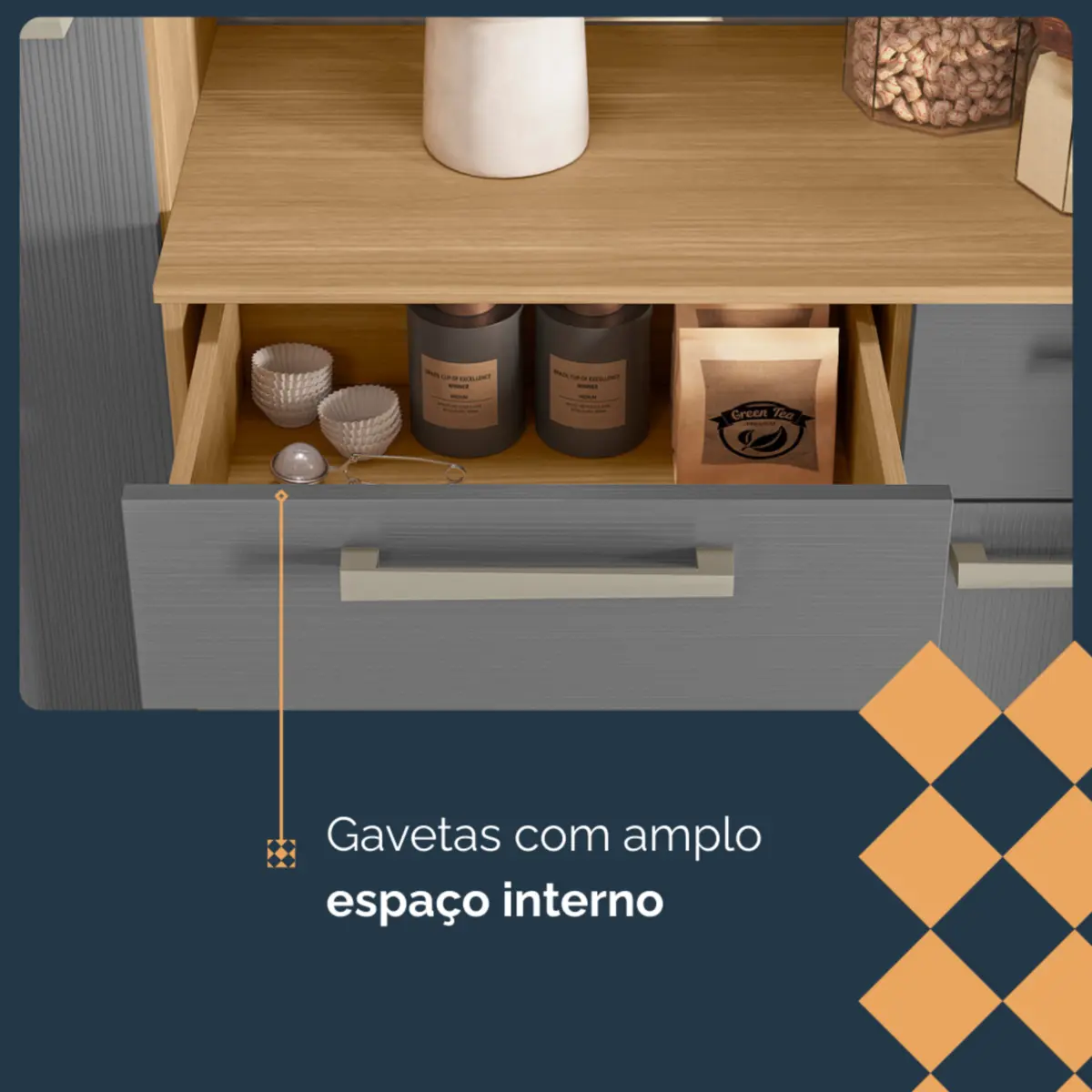 Cozinha Nala Compacta com 10 Portas 02 Gavetas 8977 Freijó/Gris FCI - Kit's Paraná