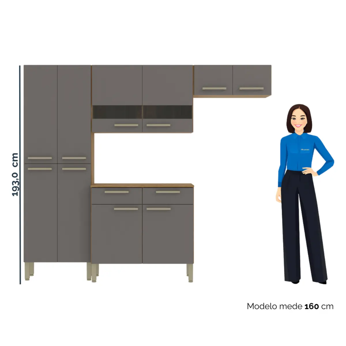 Cozinha Nala Compacta com 10 Portas 02 Gavetas 8977 Freijó/Gris FCI - Kit's Paraná