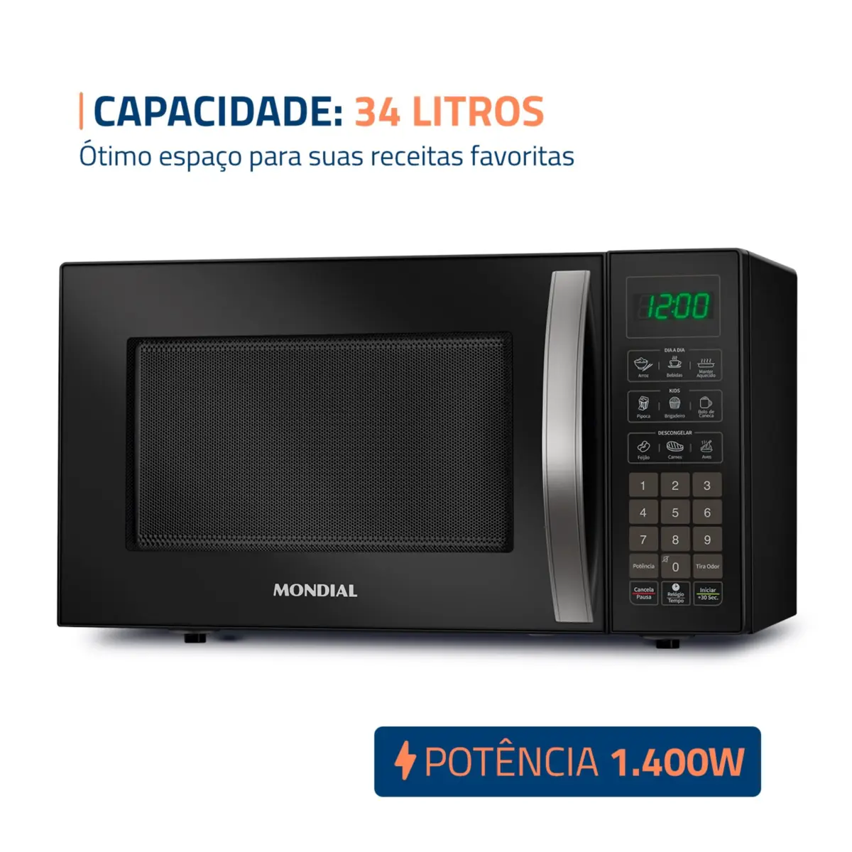 Micro-ondas Multifunções com Display Digital 34L MO-02-34-B 127v Preto - Mondial