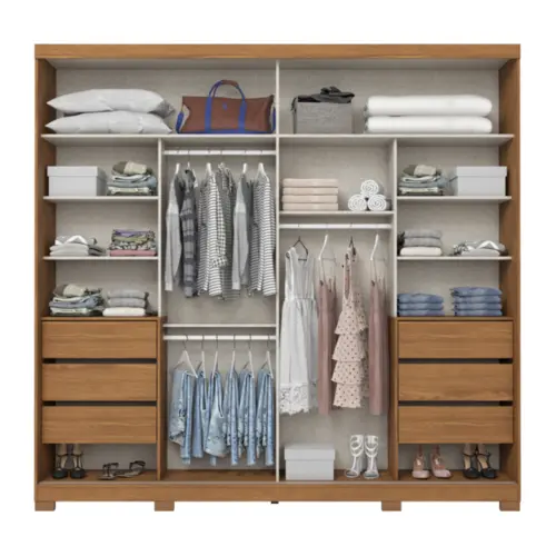 Roupeiro Cayman Casal com Espelho 2 Portas Deslizantes 6 Gavetas DE382-127 Nature/Off White - Henn