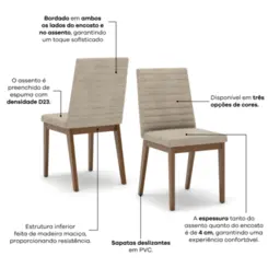 Conjunto de Mesa Vertice Redonda com 06 Cadeiras Elena 1.4 SE758-541 Nature/Off White Creme - Henn