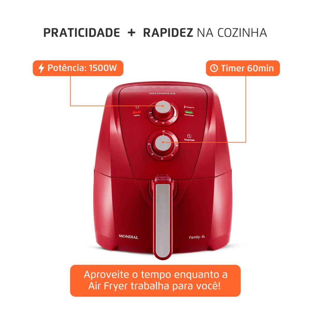 Fritadeira Elétrica Air Fryer Family 4L AFN-40-FR 127v Vermelho - Mondial