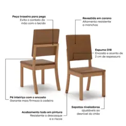 Conjunto de Mesa Natali com 06 Cadeiras Milla Plus 1.6 SE752-537 Nature/Corano Caramelo - Henn