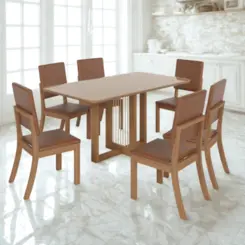 Conjunto de Mesa Natali com 06 Cadeiras Milla Plus 1.6 SE752-537 Nature/Corano Caramelo - Henn