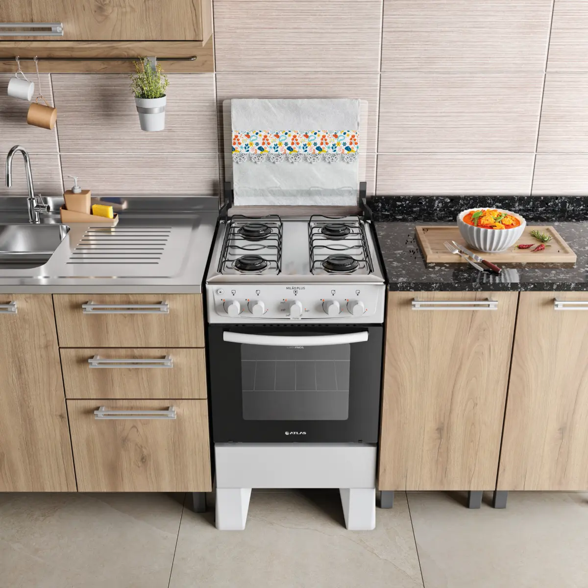 Fogão Milão Plus com 04 Bocas Tampo Inox Acendimento Automático 300001770 Bivolt Branco - Atlas