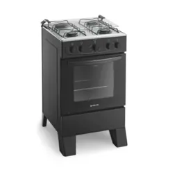 Fogão Milão com 04 Bocas Tampo Inox Acendimento Manual 300001764 Bivolt Preto - Atlas