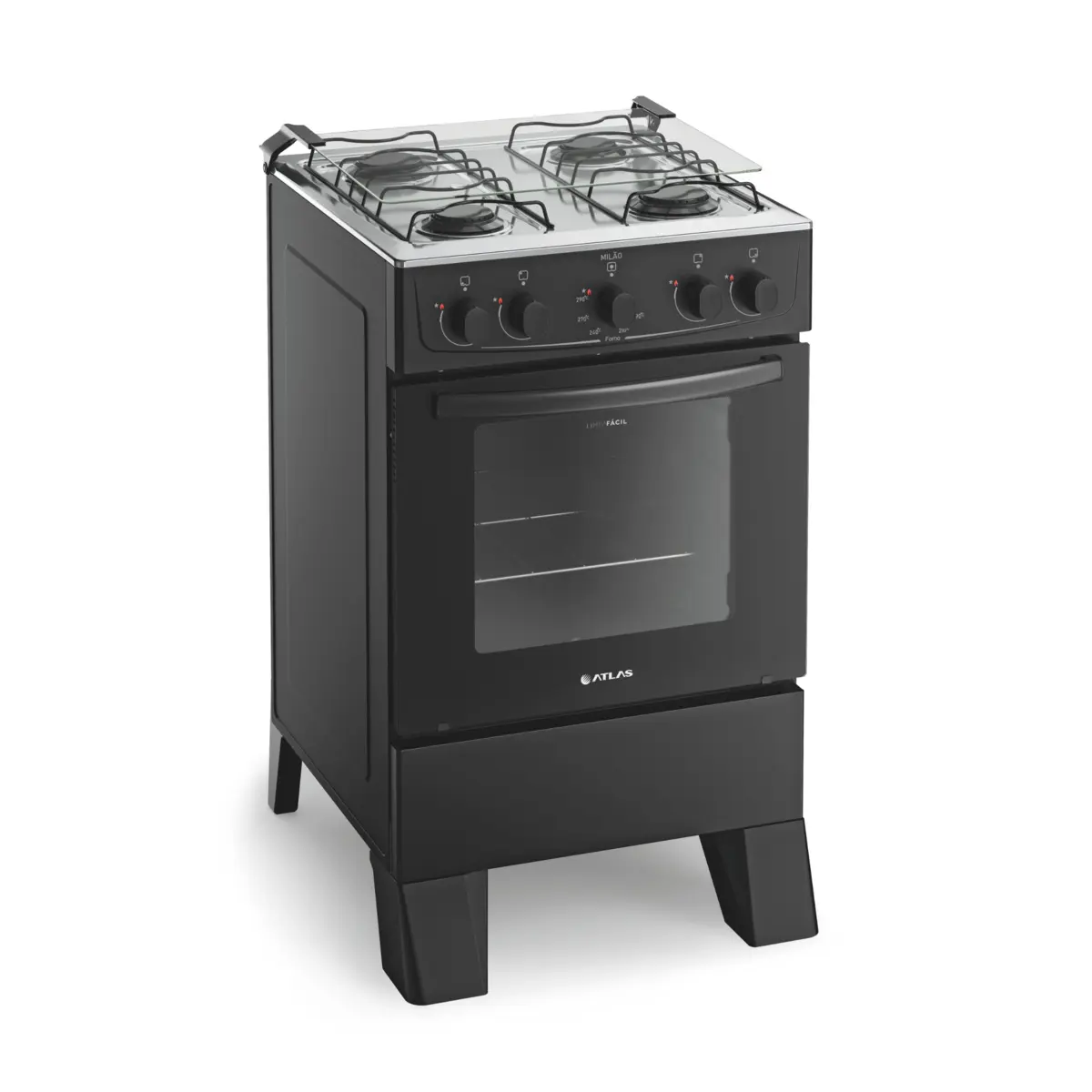 Fogão Milão com 04 Bocas Tampo Inox Acendimento Manual 300001764 Bivolt Preto - Atlas