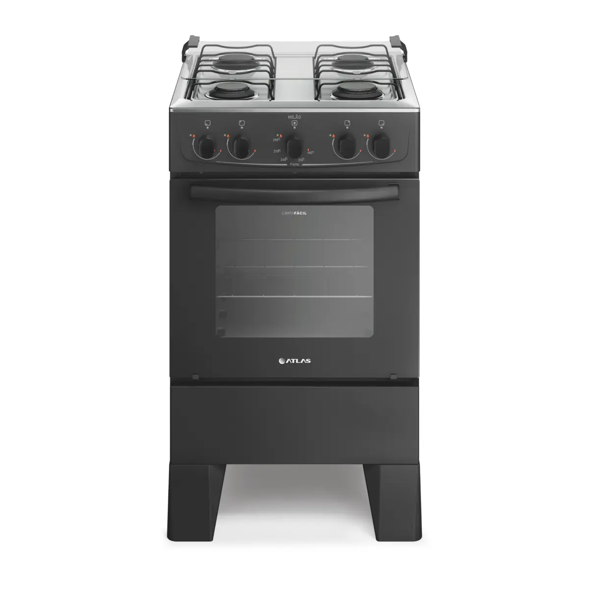 Fogão Milão com 04 Bocas Tampo Inox Acendimento Manual 300001764 Bivolt Preto - Atlas