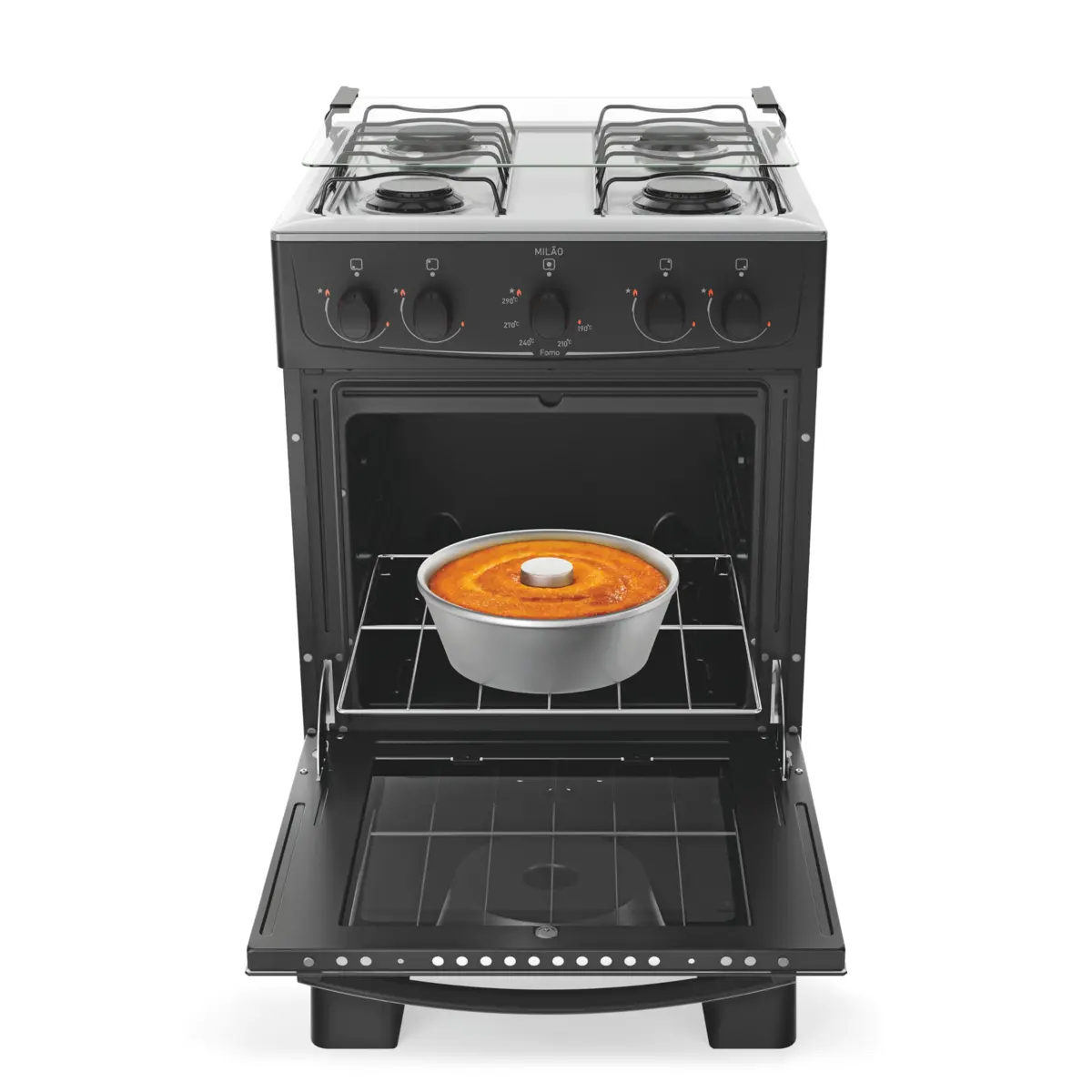 Fogão Milão com 04 Bocas Tampo Inox Acendimento Manual 300001764 Bivolt Preto - Atlas
