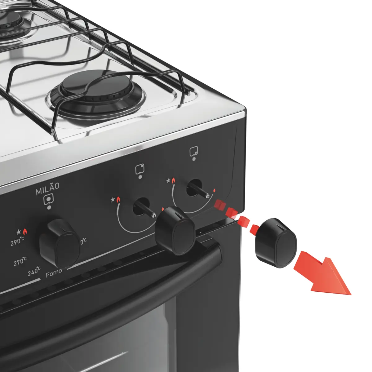 Fogão Milão com 04 Bocas Tampo Inox Acendimento Manual 300001764 Bivolt Preto - Atlas
