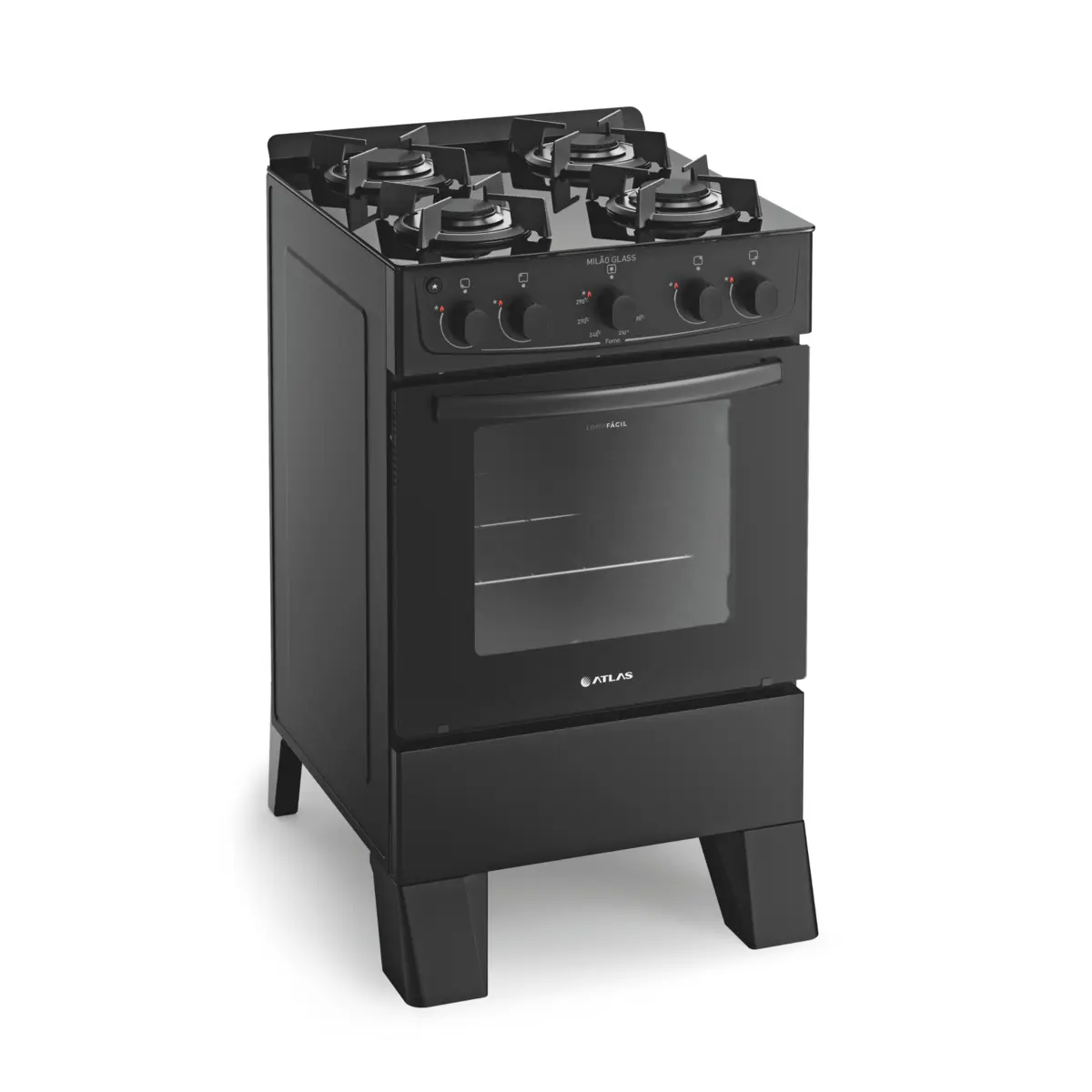 Fogão Milão Glass com 04 Bocas Tampo de Vidro Acendimento Automático 300001766 Bivolt Preto - Atlas