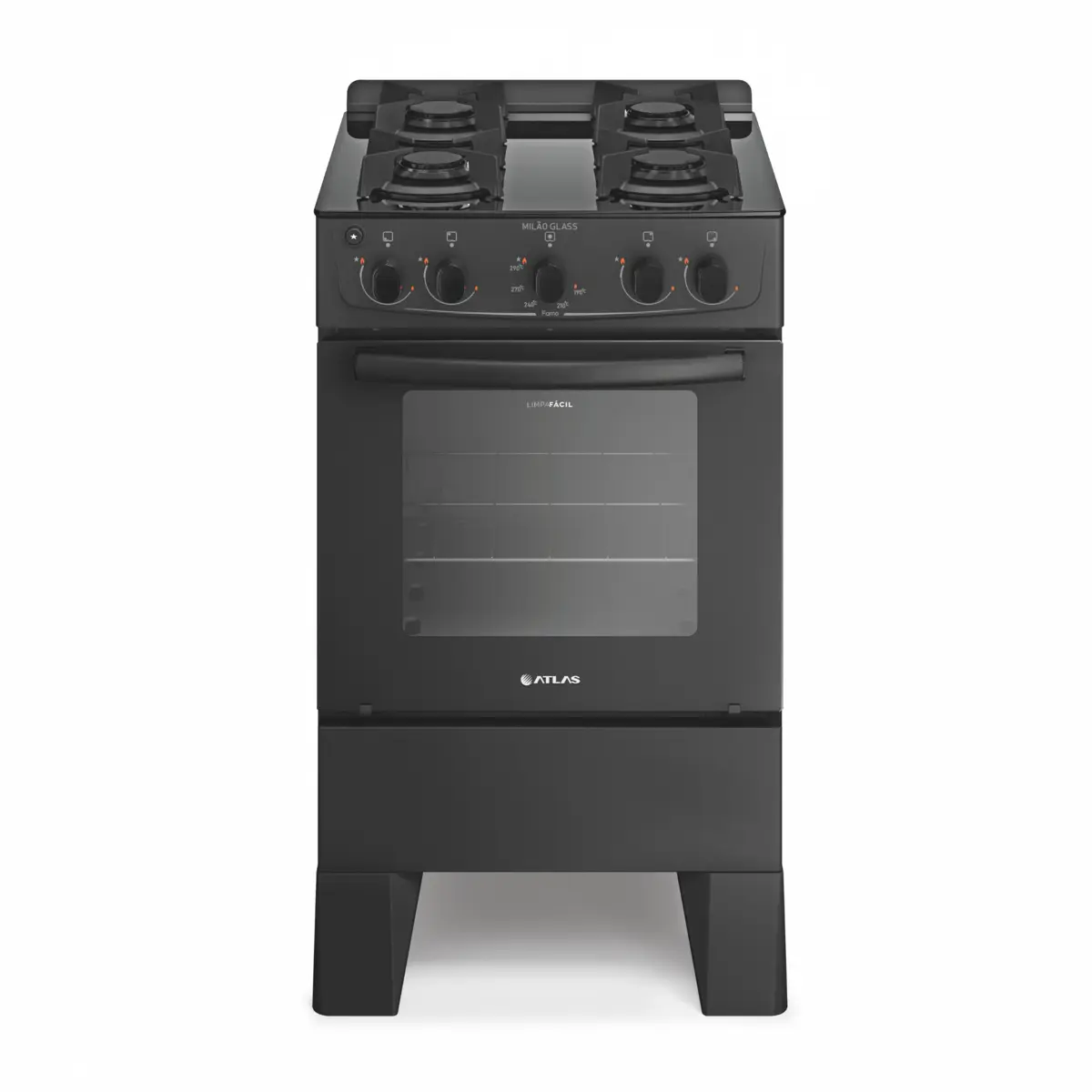 Fogão Milão Glass com 04 Bocas Tampo de Vidro Acendimento Automático 300001766 Bivolt Preto - Atlas