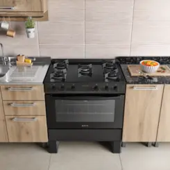 Fogão Milão Glass com 05 Bocas Tampo de Vidro Acendimento Automático 300001768 Bivolt Preto - Atlas