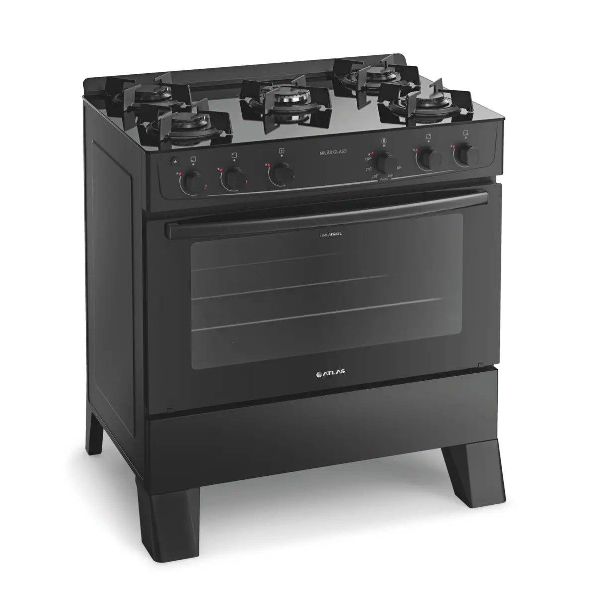 Fogão Milão Glass com 05 Bocas Tampo de Vidro Acendimento Automático 300001768 Bivolt Preto - Atlas