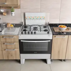 Fogão Milão Top com 05 Bocas Tampo Inox Acendimento Automático 300001774 Bivolt Branco - Atlas