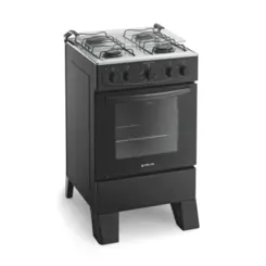 Fogão Milão Plus com 04 Bocas Tampo Inox Acendimento Automático 300001771 Bivolt Preto - Atlas
