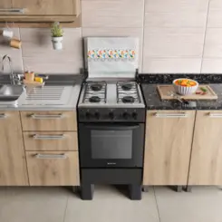 Fogão Milão Plus com 04 Bocas Tampo Inox Acendimento Automático 300001771 Bivolt Preto - Atlas