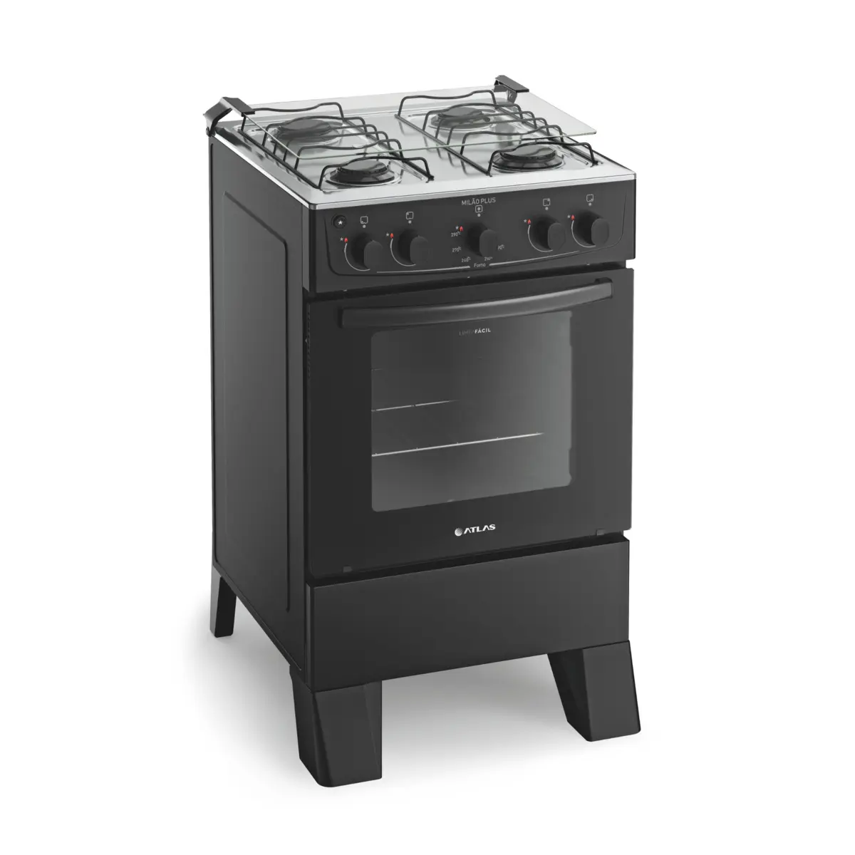 Fogão Milão Plus com 04 Bocas Tampo Inox Acendimento Automático 300001771 Bivolt Preto - Atlas