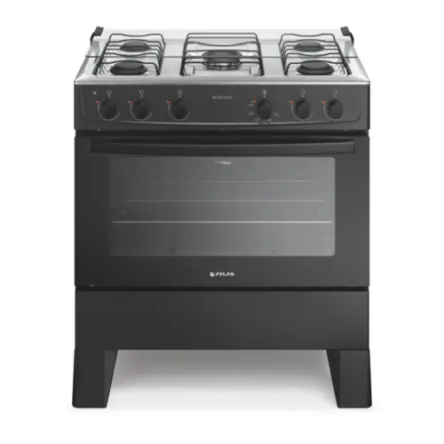 Fogão Milão Plus com 05 Bocas Tampo Inox Acendimento Automático 300001773 Bivolt Preto - Atlas