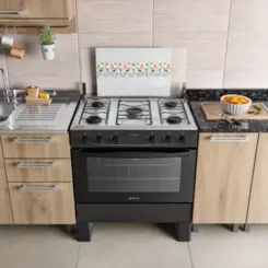 Fogão Milão Plus com 05 Bocas Tampo Inox Acendimento Automático 300001773 Bivolt Preto - Atlas
