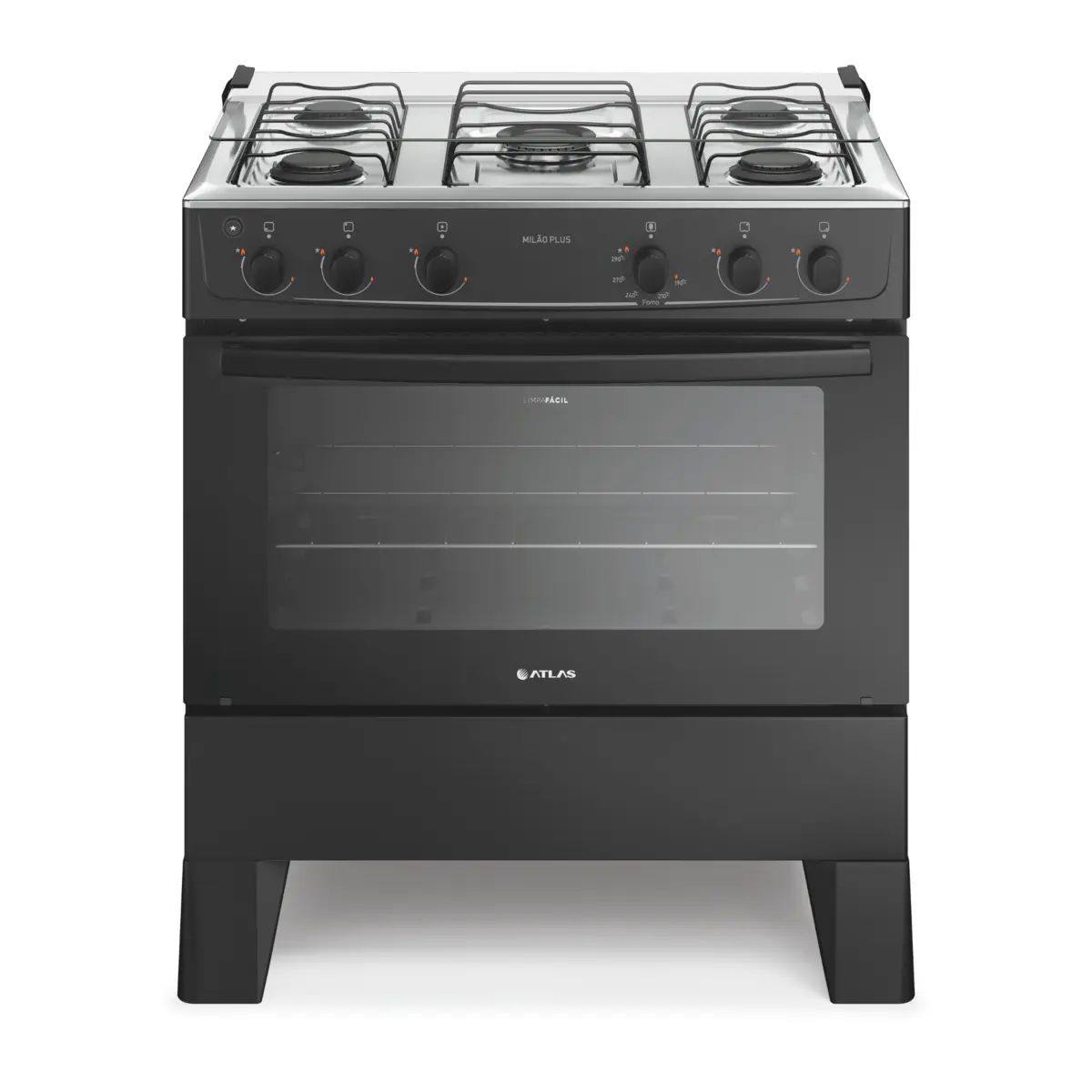 Fogão Milão Plus com 05 Bocas Tampo Inox Acendimento Automático 300001773 Bivolt Preto - Atlas