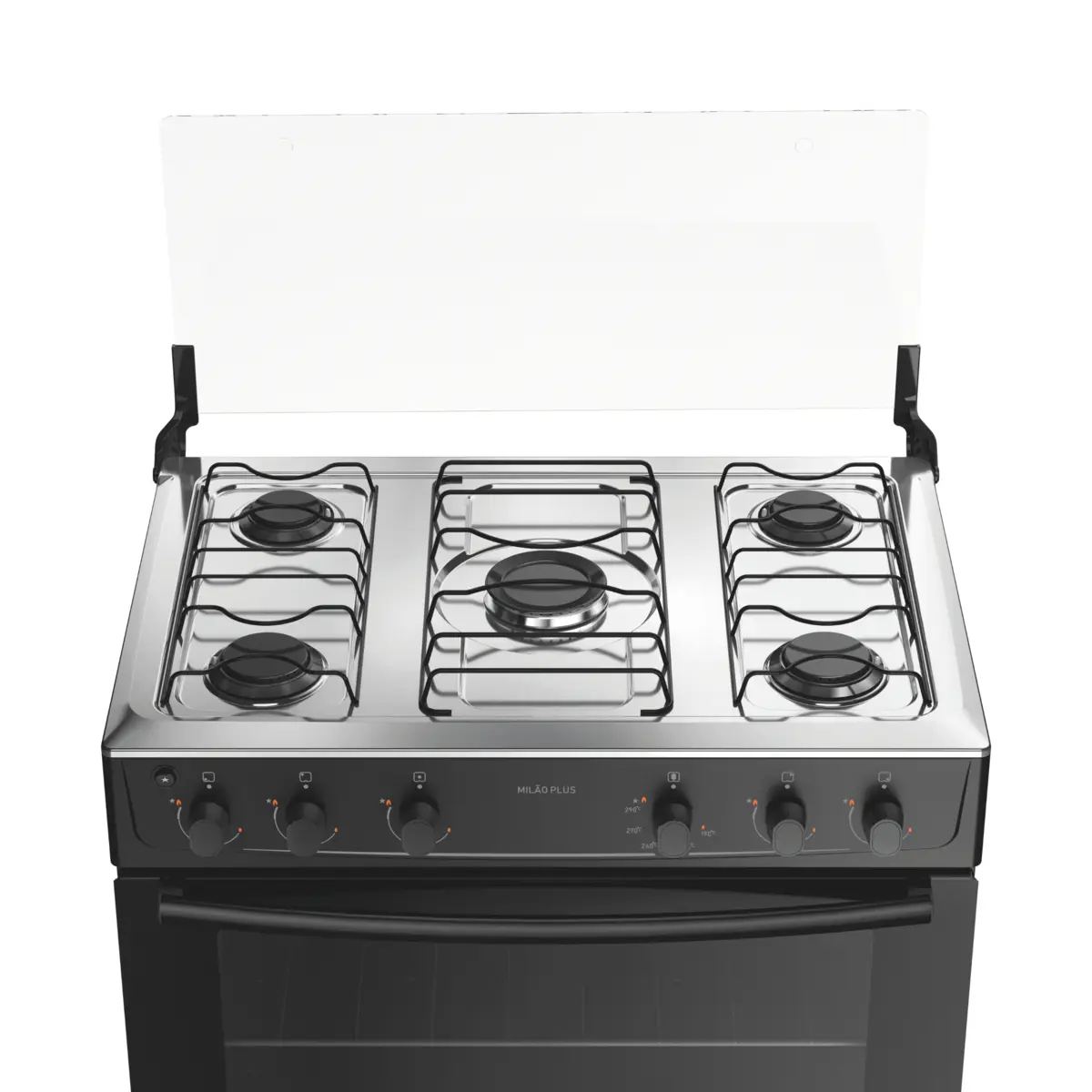 Fogão Milão Plus com 05 Bocas Tampo Inox Acendimento Automático 300001773 Bivolt Preto - Atlas