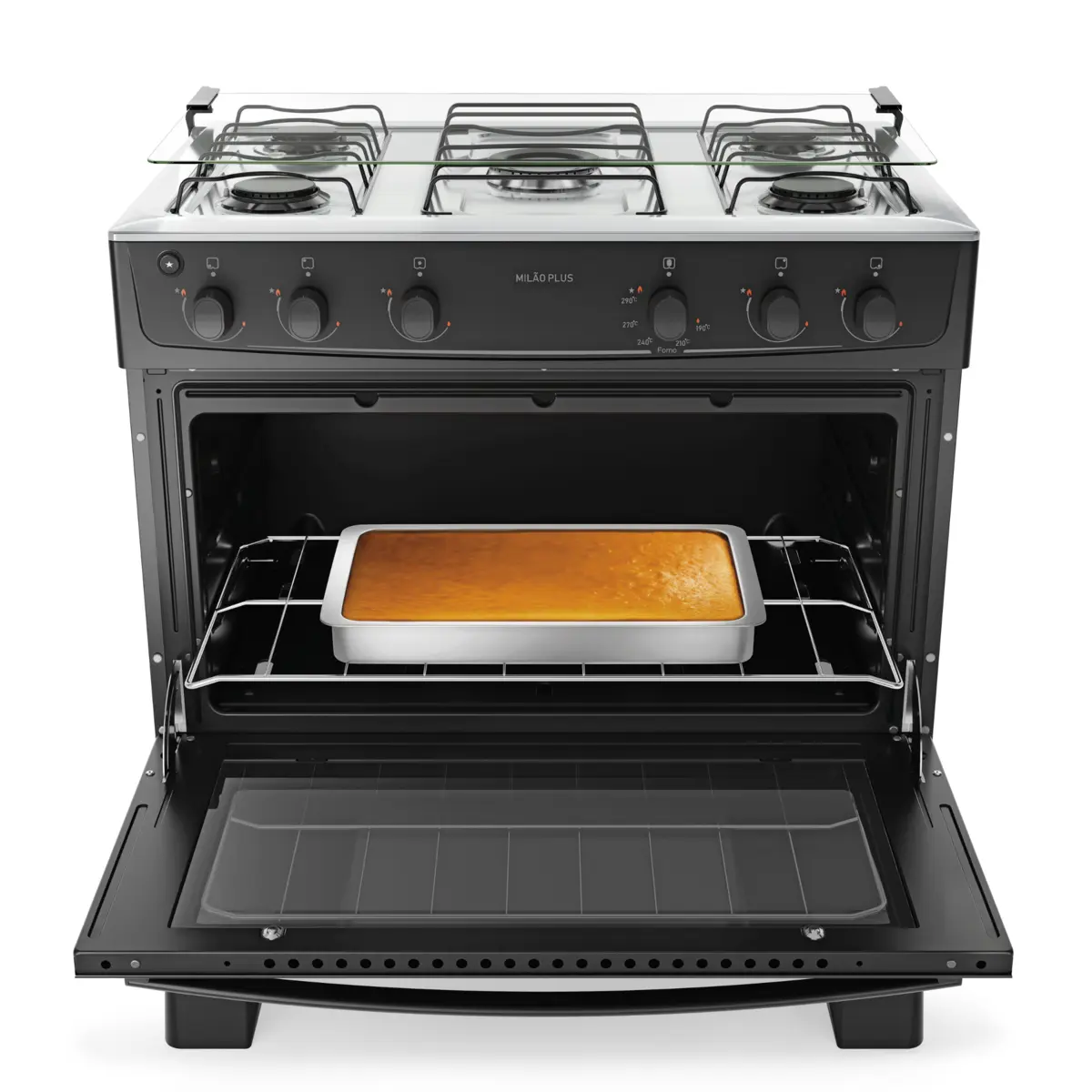 Fogão Milão Plus com 05 Bocas Tampo Inox Acendimento Automático 300001773 Bivolt Preto - Atlas