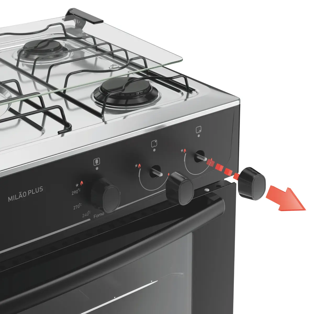 Fogão Milão Plus com 05 Bocas Tampo Inox Acendimento Automático 300001773 Bivolt Preto - Atlas