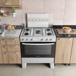 Fogão Milão Plus com 05 Bocas Tampo Inox Acendimento Automático 300001772 Bivolt Branco - Atlas