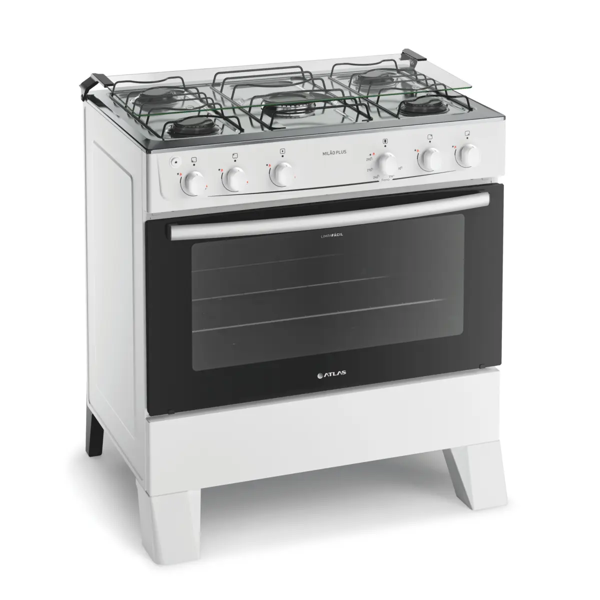 Fogão Milão Plus com 05 Bocas Tampo Inox Acendimento Automático 300001772 Bivolt Branco - Atlas