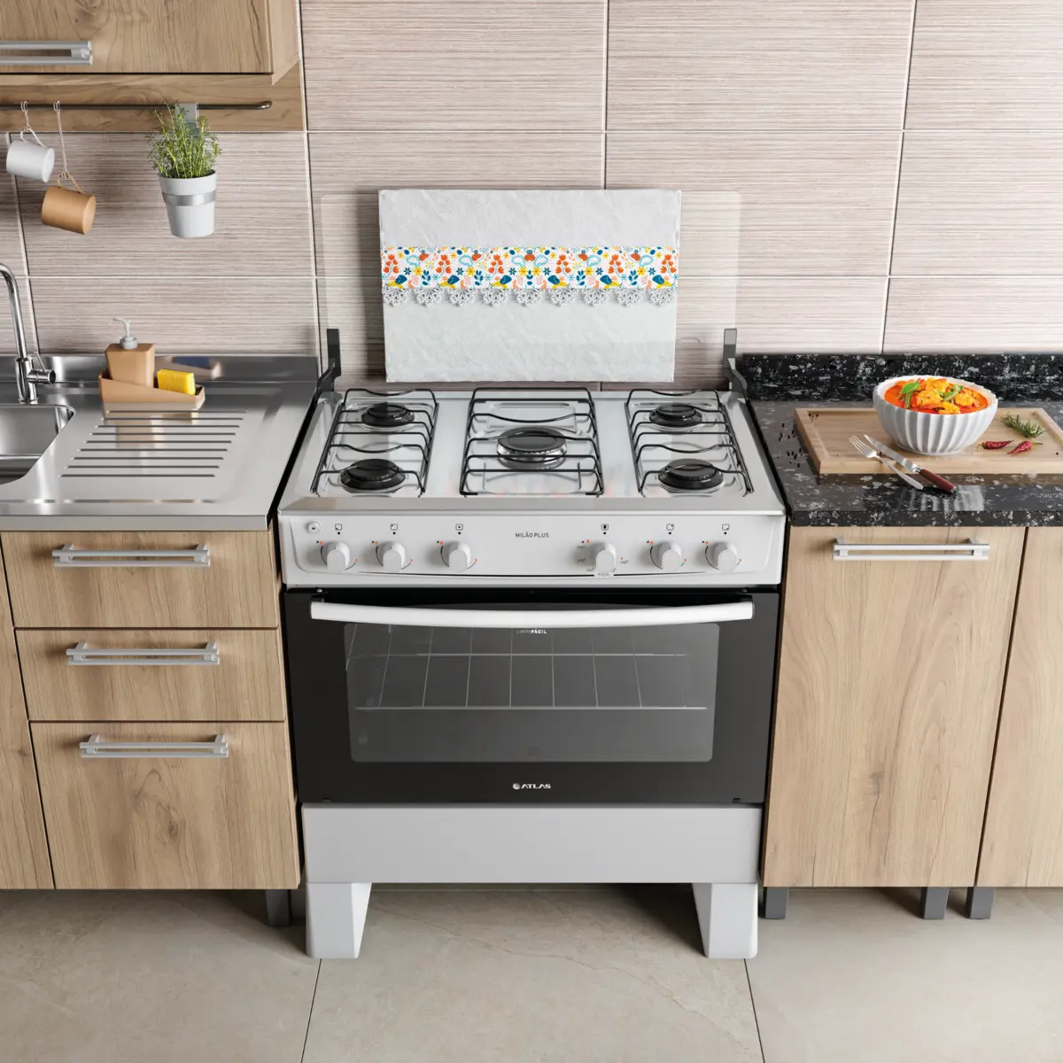 Fogão Milão Plus com 05 Bocas Tampo Inox Acendimento Automático 300001772 Bivolt Branco - Atlas