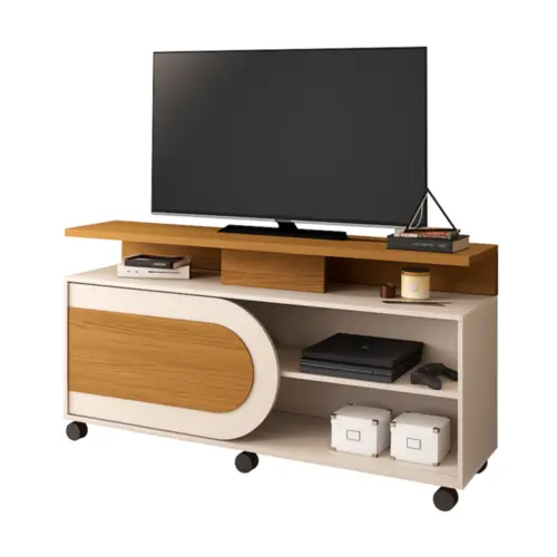 Rack Orbis com 1 Porta Deslizante 1.36 Cinamomo/Off White - HB Móveis