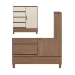 Cômoda Fit Multiuso com Pés 1 Porta 4 Gavetas 1.4 Jequitibá/Off White - Santos Andirá