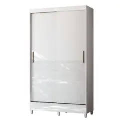Roupeiro Fit Solteiro com Pés 2 Portas Deslizantes 2 Gavetas Branco - Santos Andirá