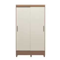 Roupeiro Fit Solteiro com Pés 2 Portas Deslizantes 2 Gavetas Jequitibá/Off White - Santos Andirá