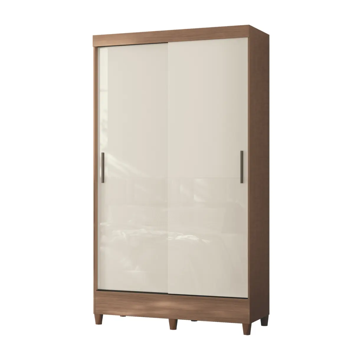 Roupeiro Fit Solteiro com Pés 2 Portas Deslizantes 2 Gavetas Jequitibá/Off White - Santos Andirá
