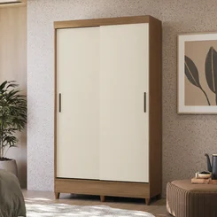 Roupeiro Fit Solteiro com Pés 2 Portas Deslizantes 2 Gavetas Jequitibá/Off White - Santos Andirá