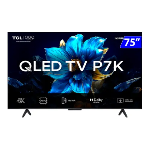 Smart TV 75" Google TV 4K QLED Classic Wi-Fi, Dual Band, Bluetooth Integrados, Google Assistente, Dolby Vision, Dolby Atmos 75P7K Bivolt Preto - TCL