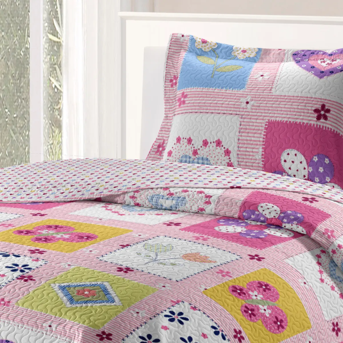 Kit de Cama Patchwork Teen Solteiro com 2 Peças Feminino Estampado Conforto e Qualidade 180X220 Sortido - Rozac
